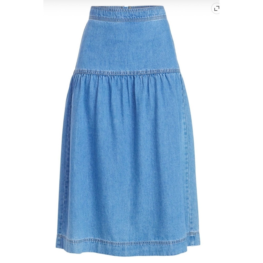 Time and Tru Drapey Denim Skirt Light Wash Tiered Midi Skirt Size 8 NWT - Picture 3 of 5